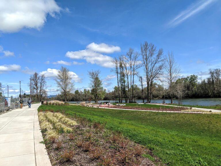 Riverfront view of the Independence Landing development