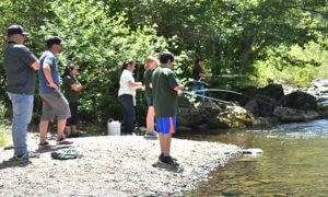 Outdoor School, students fishing