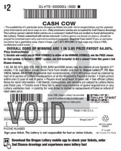 Cash Cow back of ticket